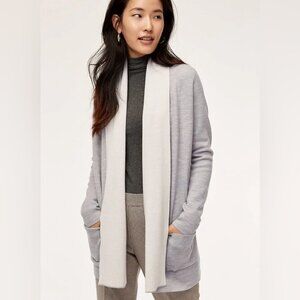 Aritzia Babaton Beekmen Grey Creme Merino Wool Open Cardigan Pockets  XS